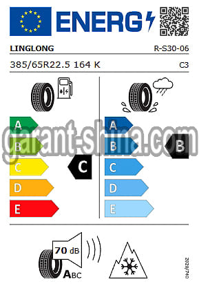 Ling Long R-S30 (рулевая) 385/65 R22.5 164K 24PR - Фото Европейских характеристик